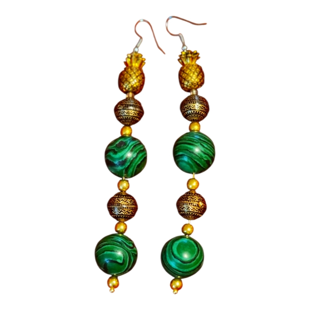 Green and Gold Malachite Drop Earrings